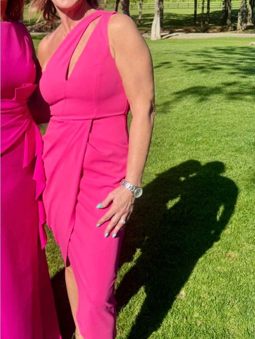 Lulu's Fuchsia One-Shoulder Sheath Dress